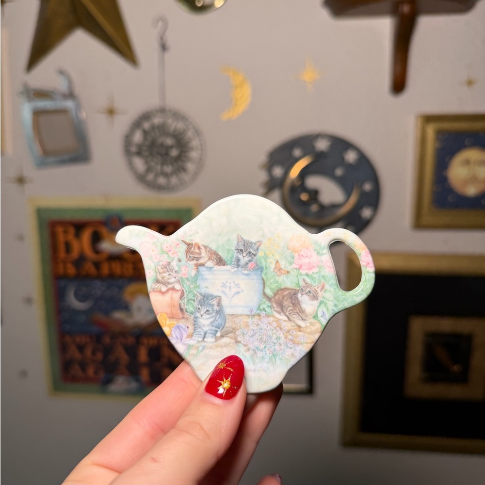 Cat Motif Plastic Tea Bag Holder